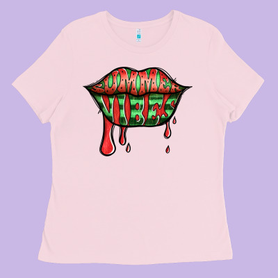 Summer Vibes Watermelon Lips Ladies Tee Designed By Jasminsmagicworld