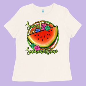 Sweet Summertime Watermelon Ladies Tee Designed By Jasminsmagicworld