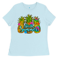 Baby Blue hello summer pineapple Ladies Tee - Jasminsmagicworld