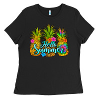 Black hello summer pineapple Ladies Tee - Jasminsmagicworld