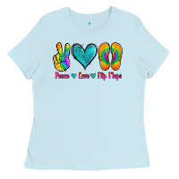 Baby Blue peace love flips flops Ladies Tee - Jasminsmagicworld