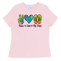 Bubblegum Pink peace love flips flops Ladies Tee - Jasminsmagicworld