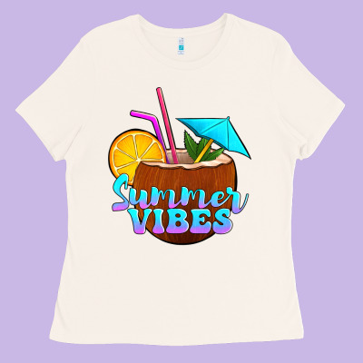 Summer Vibes Coconut Drink Ladies Tee Designed By Jasminsmagicworld