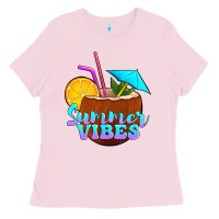 Bubblegum Pink summer vibes coconut drink Ladies Tee - Jasminsmagicworld