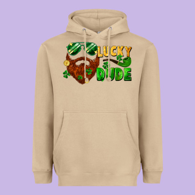 Lucky Dude Saint Patricks Bearded Man Heavyweight Hoodie Designed By Fadigitalartstudio