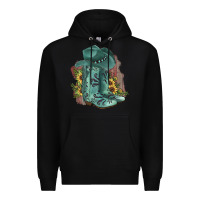 Black Turquoise Cowboy Boots Premium Hoodie - JahusDesignShop
