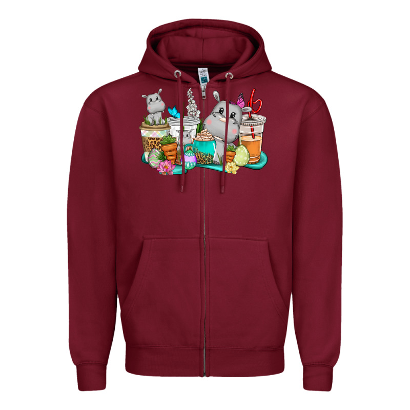 Easter Hippopotamus Coffee Cups Easter Day Zipper Hoodie by CowGirlArtShop | Teevron
