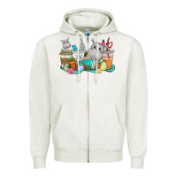 Oatmeal Heather Easter Hippopotamus coffee cups Easter Day Zipper Hoodie - CowGirlArtShop