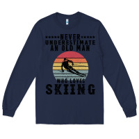 Navy Never Underestimate An Old Man Who Loves Skiing Long Sleeve Tee - Bettercallsaul