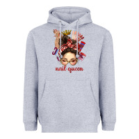 Heather Grey nail queen messy bun with crown bbs Heavyweight Hoodie - BundleAndBundleShop
