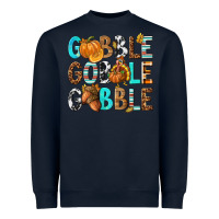 Navy Gobble Gobble Gobble with Turkey Heavyweight Sweatshirt - texasbilliewilder
