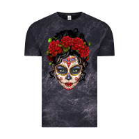 Cloud Black mexican sugar skull messy bun woman Vintage Tee - LillyAllenDesigns