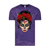 Cloud Purple mexican sugar skull messy bun woman Vintage Tee - LillyAllenDesigns