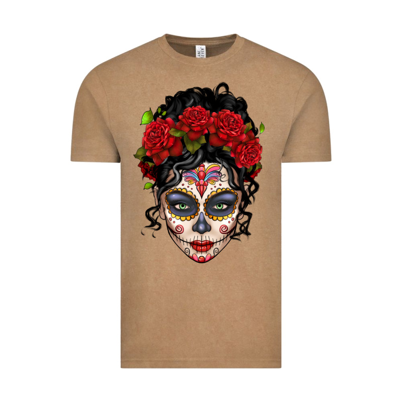 Mexican Sugar Skull Messy Bun Woman Vintage Tee by LillyAllenDesigns | Teevron
