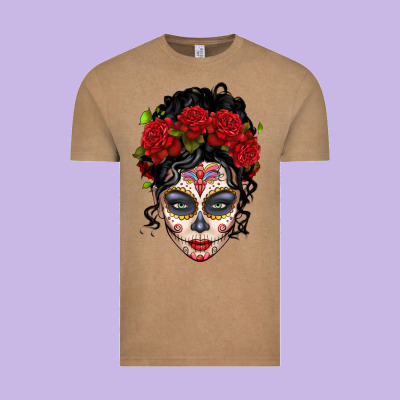 Mexican Sugar Skull Messy Bun Woman Vintage Tee Designed By Lillyallendesigns