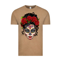 Vintage Coffee mexican sugar skull messy bun woman Vintage Tee - LillyAllenDesigns