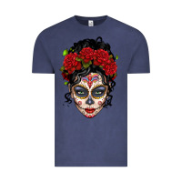 Vintage Denim mexican sugar skull messy bun woman Vintage Tee - LillyAllenDesigns