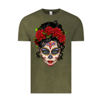 Vintage Olive mexican sugar skull messy bun woman Vintage Tee - LillyAllenDesigns