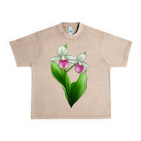 French Oak Pink And White Lady's Slipper Flower Urban Heavy Tee - LillyAllenDesigns