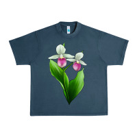 Midnight Navy Pink And White Lady's Slipper Flower Urban Heavy Tee - LillyAllenDesigns