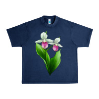Navy Pink And White Lady's Slipper Flower Urban Heavy Tee - LillyAllenDesigns