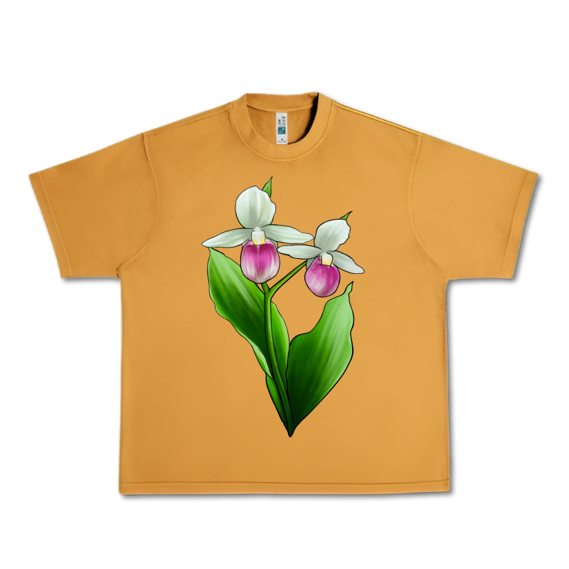 Pink And White Lady's Slipper Flower Urban Heavy Tee by LillyAllenDesigns | Teevron