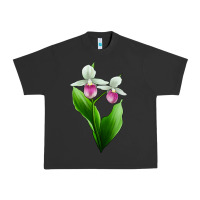 Pigment Black Pink And White Lady's Slipper Flower Urban Heavy Tee - LillyAllenDesigns