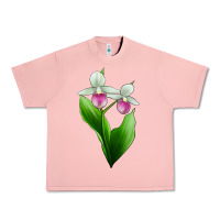 Salmon Pink And White Lady's Slipper Flower Urban Heavy Tee - LillyAllenDesigns
