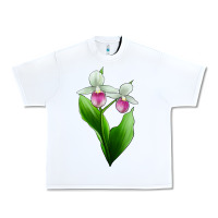 White Pink And White Lady's Slipper Flower Urban Heavy Tee - LillyAllenDesigns