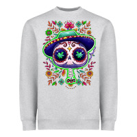 Heather Grey Mexican Day of dead sugar skull Heavyweight Sweatshirt - NancyCooperArtShop