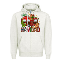 Oatmeal Heather Feliz Navidad Christmas Mexico Zipper Hoodie - HowdyJamesFarm