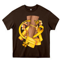 Chocolate Brown Childhood Cancer diva yellow ribbon Heavy Core Tee - NancyCooperArtShop