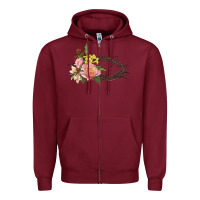 Burgundy Crown of thorns floral Easter Zipper Hoodie - CowGirlArtShop