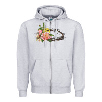Heather Grey Crown of thorns floral Easter Zipper Hoodie - CowGirlArtShop