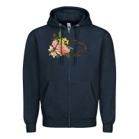 Navy Crown of thorns floral Easter Zipper Hoodie - CowGirlArtShop