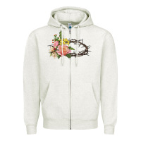 Oatmeal Heather Crown of thorns floral Easter Zipper Hoodie - CowGirlArtShop