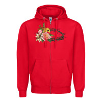 Red Crown of thorns floral Easter Zipper Hoodie - CowGirlArtShop