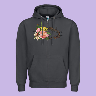 Crown Of Thorns Floral Easter Zipper Hoodie Designed By Cowgirlartshop