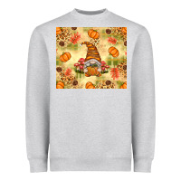 Heather Grey Fall Pumpkins and Gnome with Leopard Heavyweight Sweatshirt - texasbilliewilder