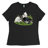 Black two baby nigerian dwarf goat Ladies Tee - LillyAllenDesigns
