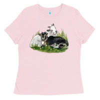 Bubblegum Pink two baby nigerian dwarf goat Ladies Tee - LillyAllenDesigns