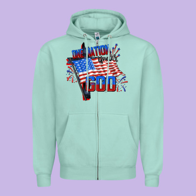 One Nation Under God 4th Of July Zipper Hoodie Designed By Cowgirlartshop