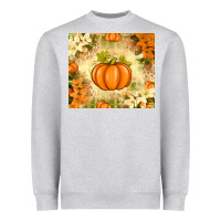 Heather Grey Fall Pumpkins with Flowers Heavyweight Sweatshirt - texasbilliewilder