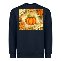 Navy Fall Pumpkins with Flowers Heavyweight Sweatshirt - texasbilliewilder