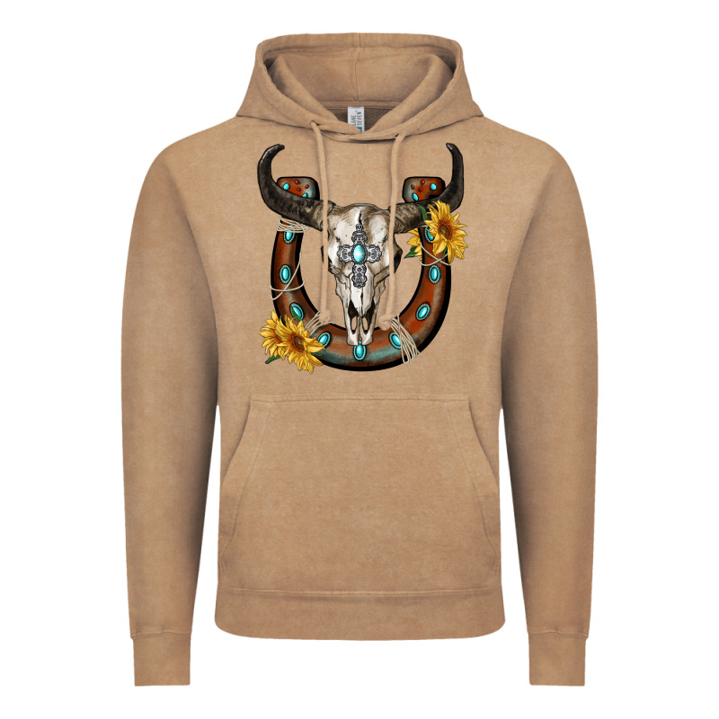 Bull Skull With Horseshoe Vintage Hoodie by RanaPortraitStore | Teevron
