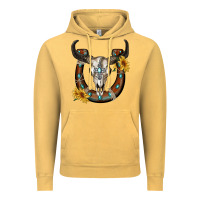 Vintage Mustard bull skull with horseshoe Vintage Hoodie - RanaPortraitStore