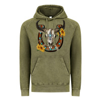 Vintage Olive bull skull with horseshoe Vintage Hoodie - RanaPortraitStore