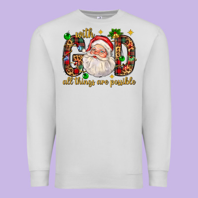 With God All Things Are Possible With Santa Claus Bbs Premium Sweatshirt Designed By Bundleandbundleshop