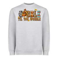 Heather Grey Gobble Til You Wobble with Turkey Heavyweight Sweatshirt - texasbilliewilder