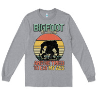 Heather Grey Bigfoot is real and he tried to eat my ass Long Sleeve Tee - Bettercallsaul